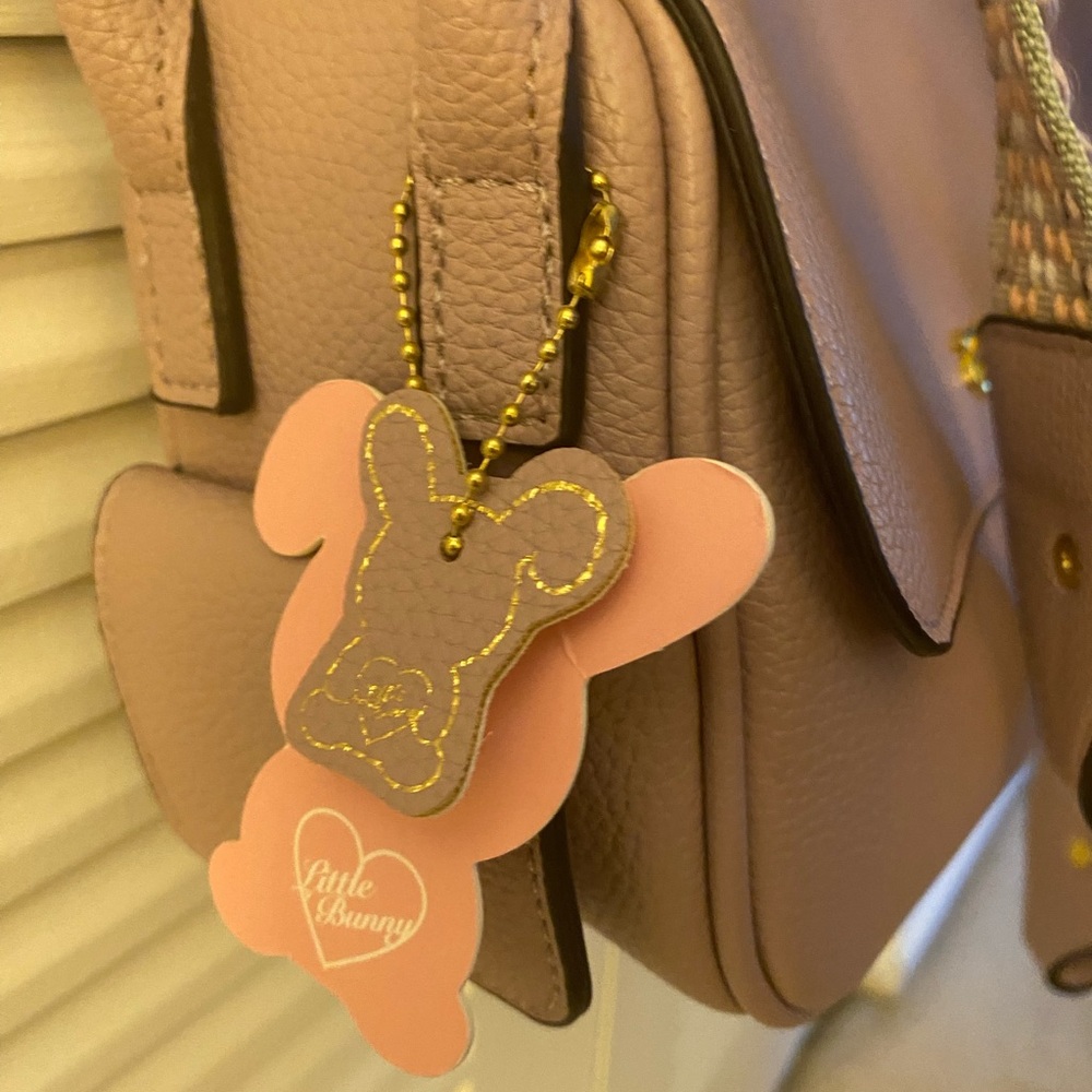 Little Bunny Pink Leather Crossbody Bag Charm - Pink/Brown